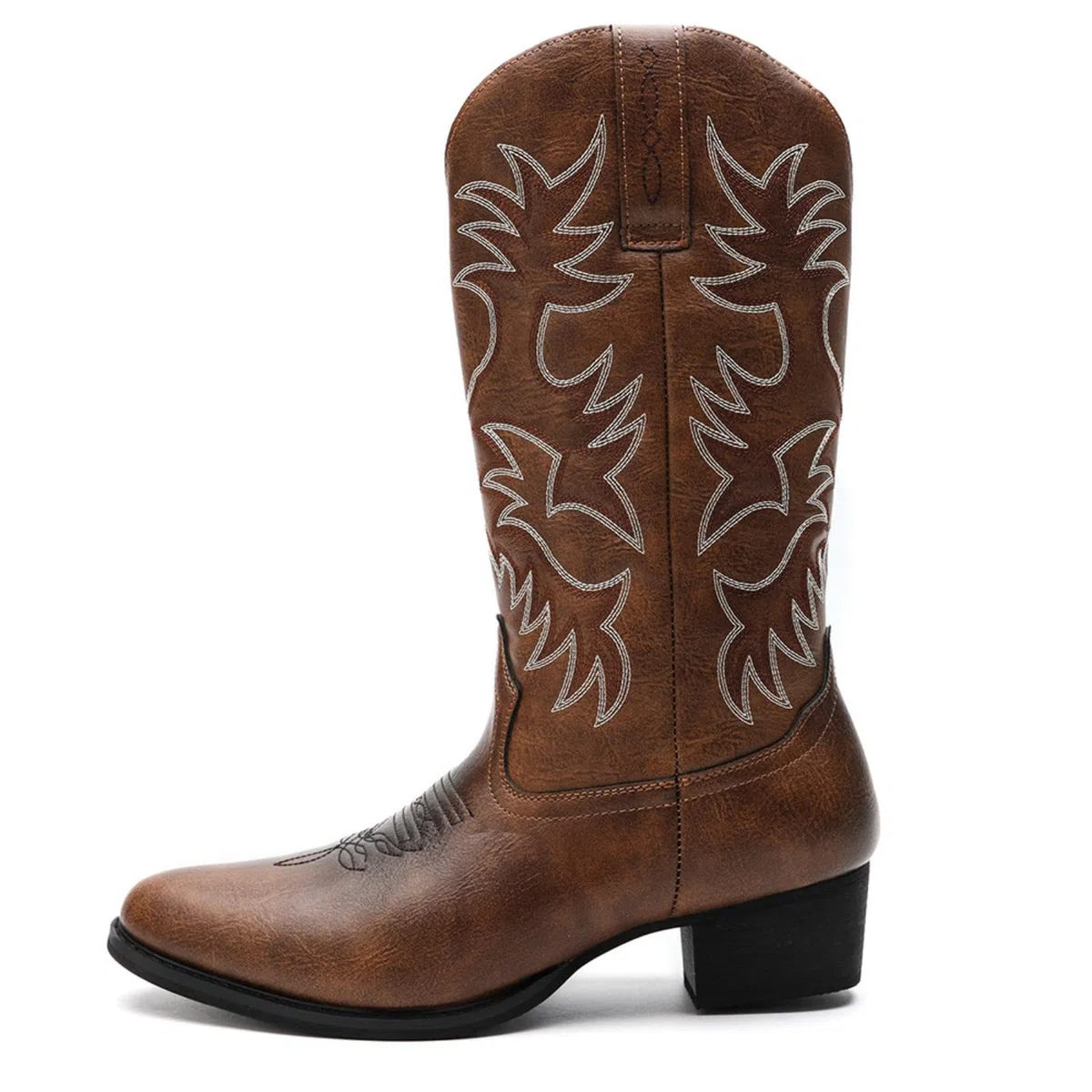 ANUFER Hombres Elegante Bordado Botas Vaqueras Occidental Tacón Punta Antideslizante Pantorrilla Botas SN071164