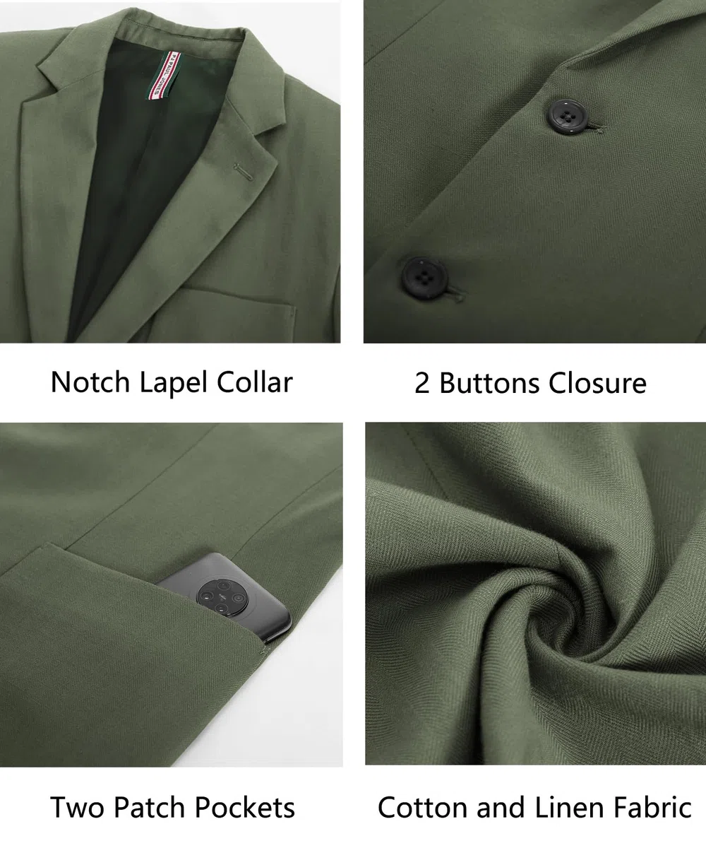 PJ PAUL JONES Chaqueta tipo blazer para hombre, de algodón y lino, ajuste regular, con dos botones, diseño de espiga