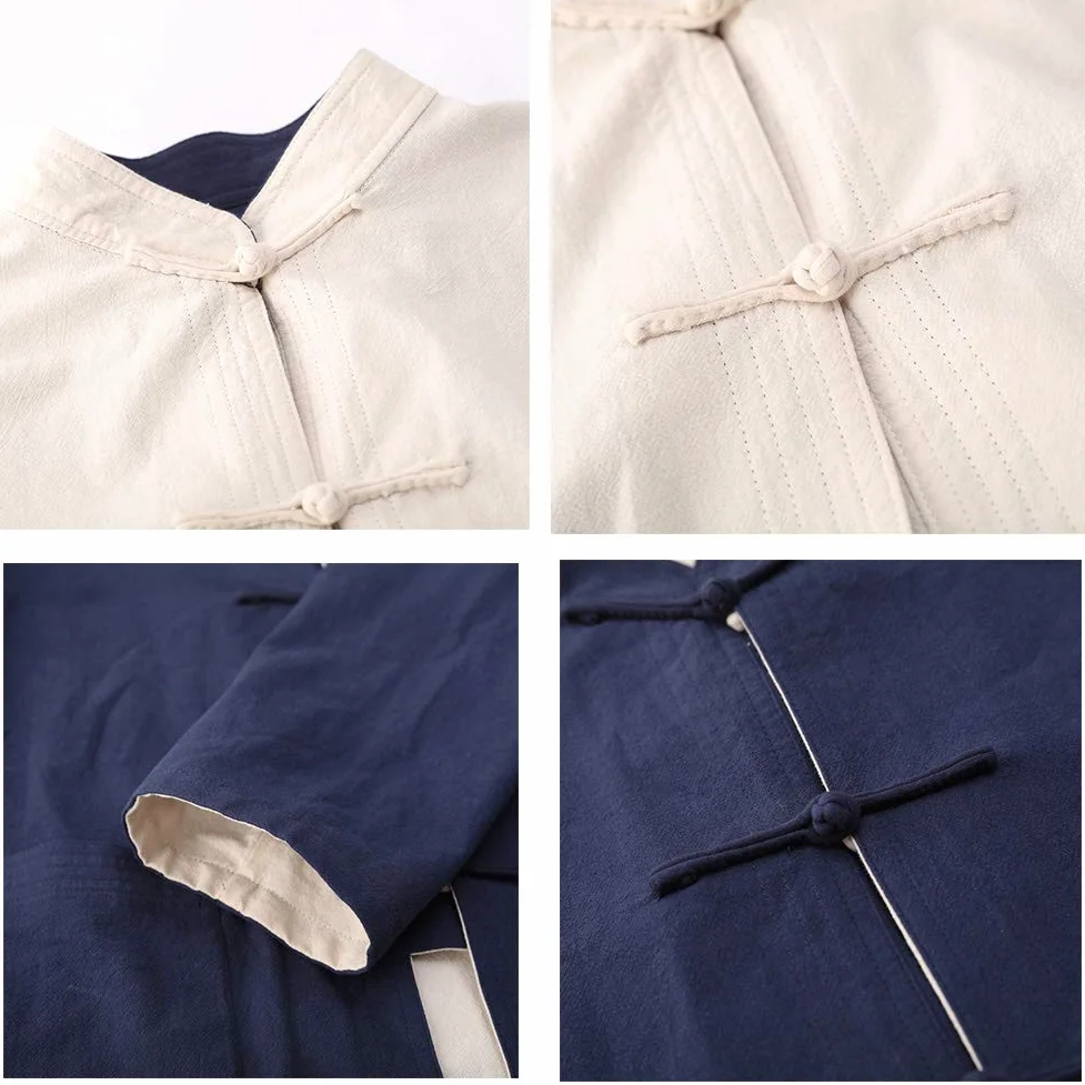 Hombre Mujer Reversible Ambos Lados Capa Chaqueta Traje Tang Chino Tradicional Manga Larga Artes Marciales Kung fu Camisa