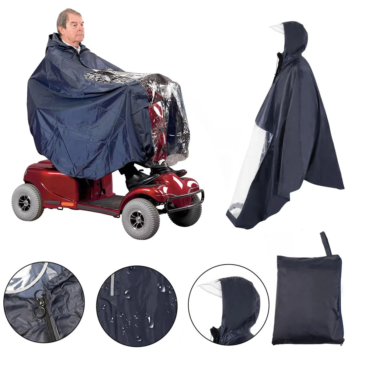 Poncho de Lluvia para Vehículos Eléctricos, Universal para Scooter de Movilidad y Silla de Ruedas Eléctrica, con Capucha y Panel Transparente