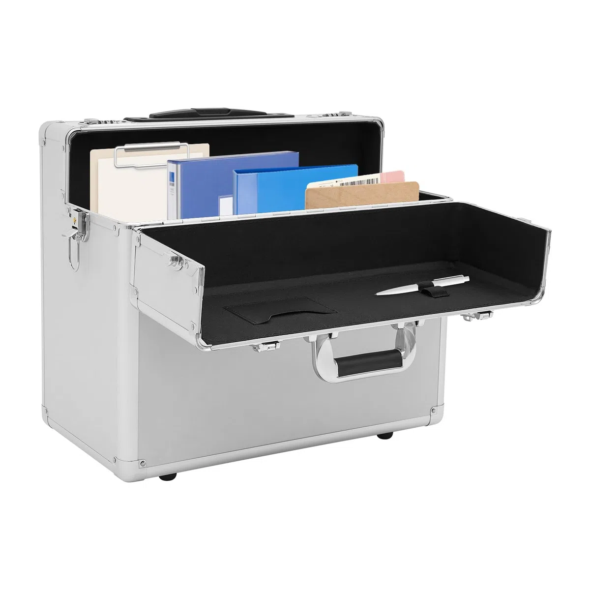 Maleta piloto de aluminio con ruedas, 48,5 x 39 x 23 cm | Con cerradura, mango telescópico, para oficinas y viajes de negocios, compartimento para maletín