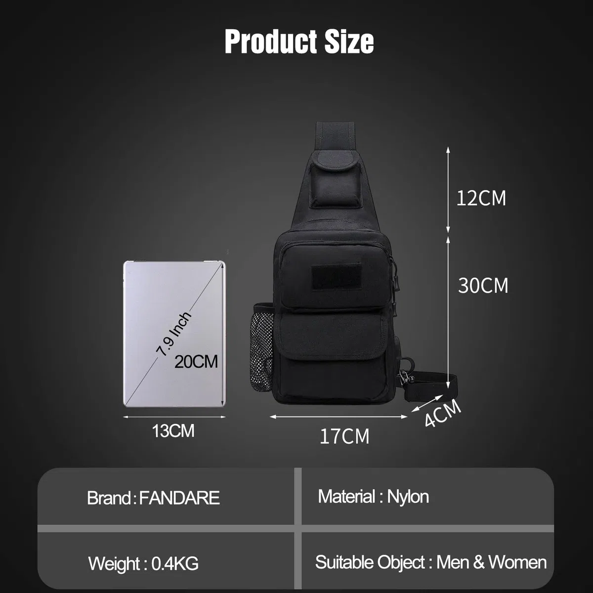 FANDARE Táctical Bolso Hombro Bolsa de Pecho Militar Bandoleras Cruzada con USB Bandolera Bolsos Bandolera para Hombres Mujer Escolar Senderismo Viaje Sling Crossbody Bag Negro