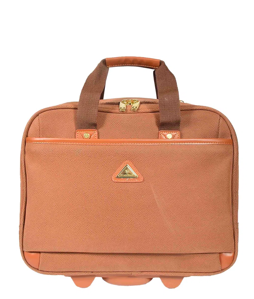 House Of Leather Maletín organizador de viaje con ruedas, ante sintético, estilo Cádiz, color rojo camello, marrón claro, M, Estuche piloto con ruedas