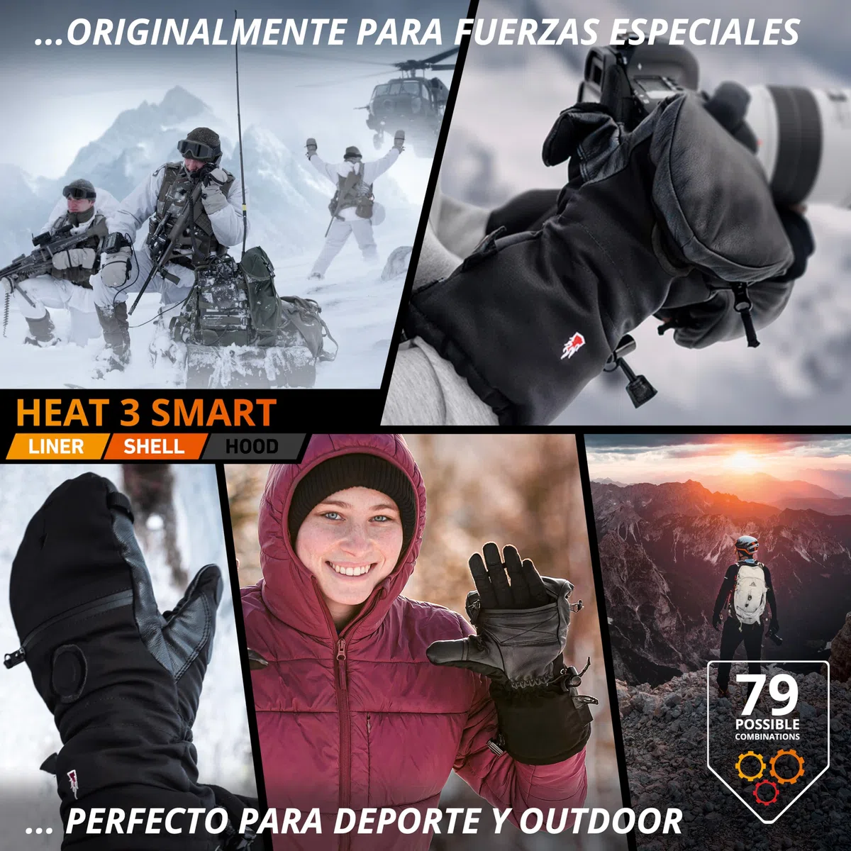 THE HEAT COMPANY - Heat 3 Smart - La innovación del Guantes - Guantes y Manoplas en uno - Manopla Invierno desplegables - Guante termicos Calida- Hombre & Mujer - Guantes Esqui
