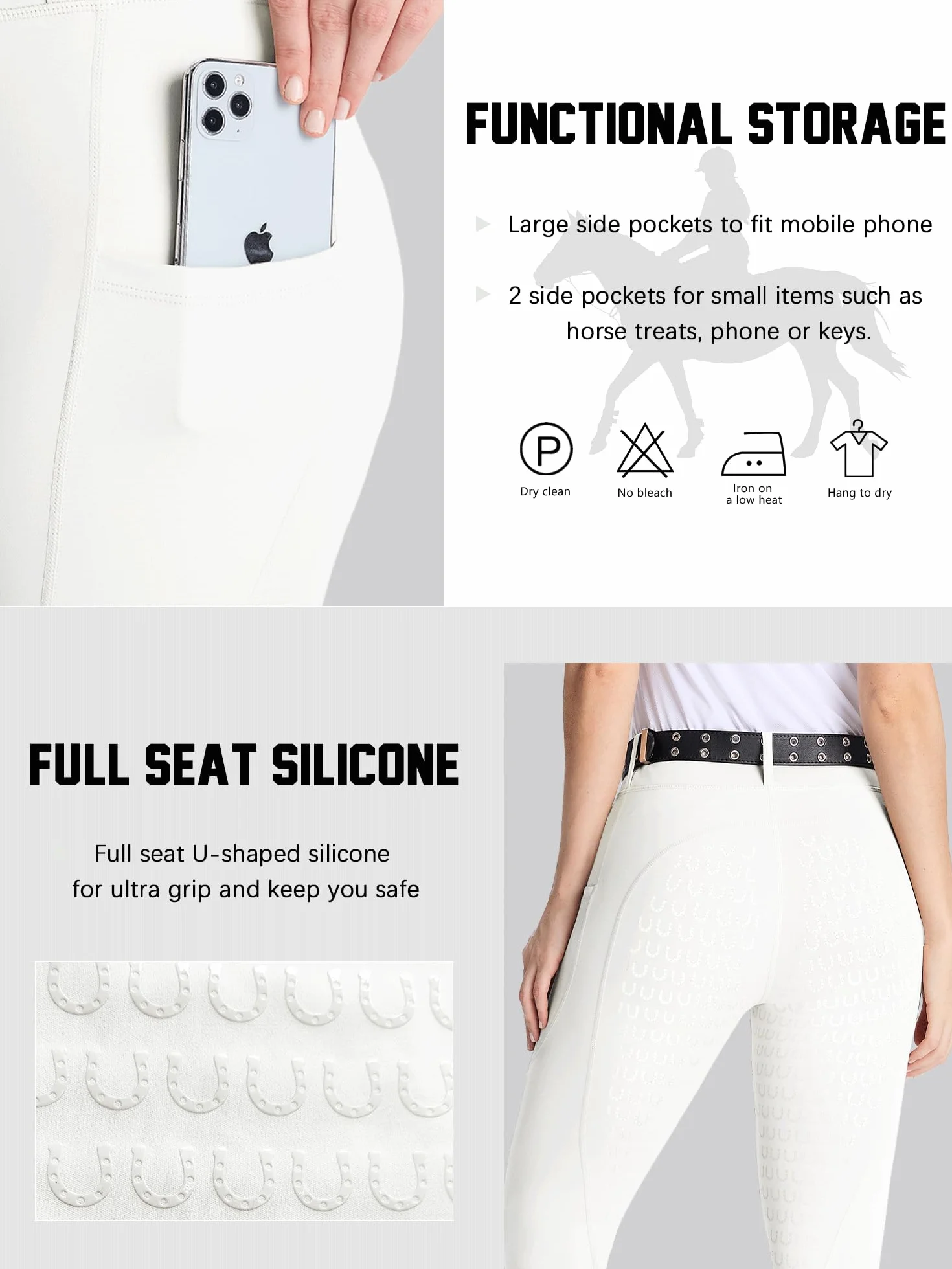Pantalones de equitación para mujer, con agarre de silicona, para asiento completo, pantalones ecuestres para mujer