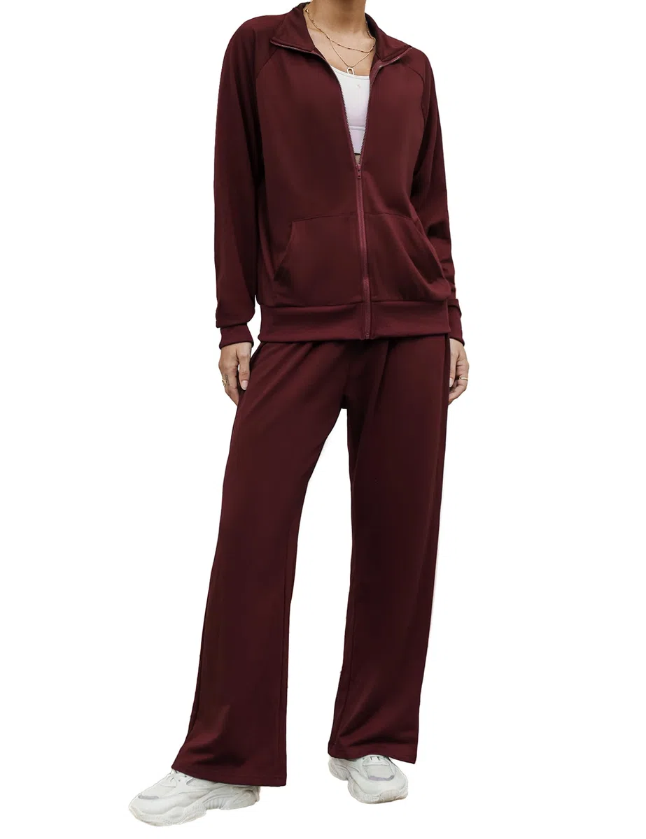 Chándal Mujer Completo Holgada Corte Recto Conjunto sin Capucha 2 Piezas Deportivo y Ocio con Chaqueta Cremallera y Pantalon para Fitness o Diario S-XXL