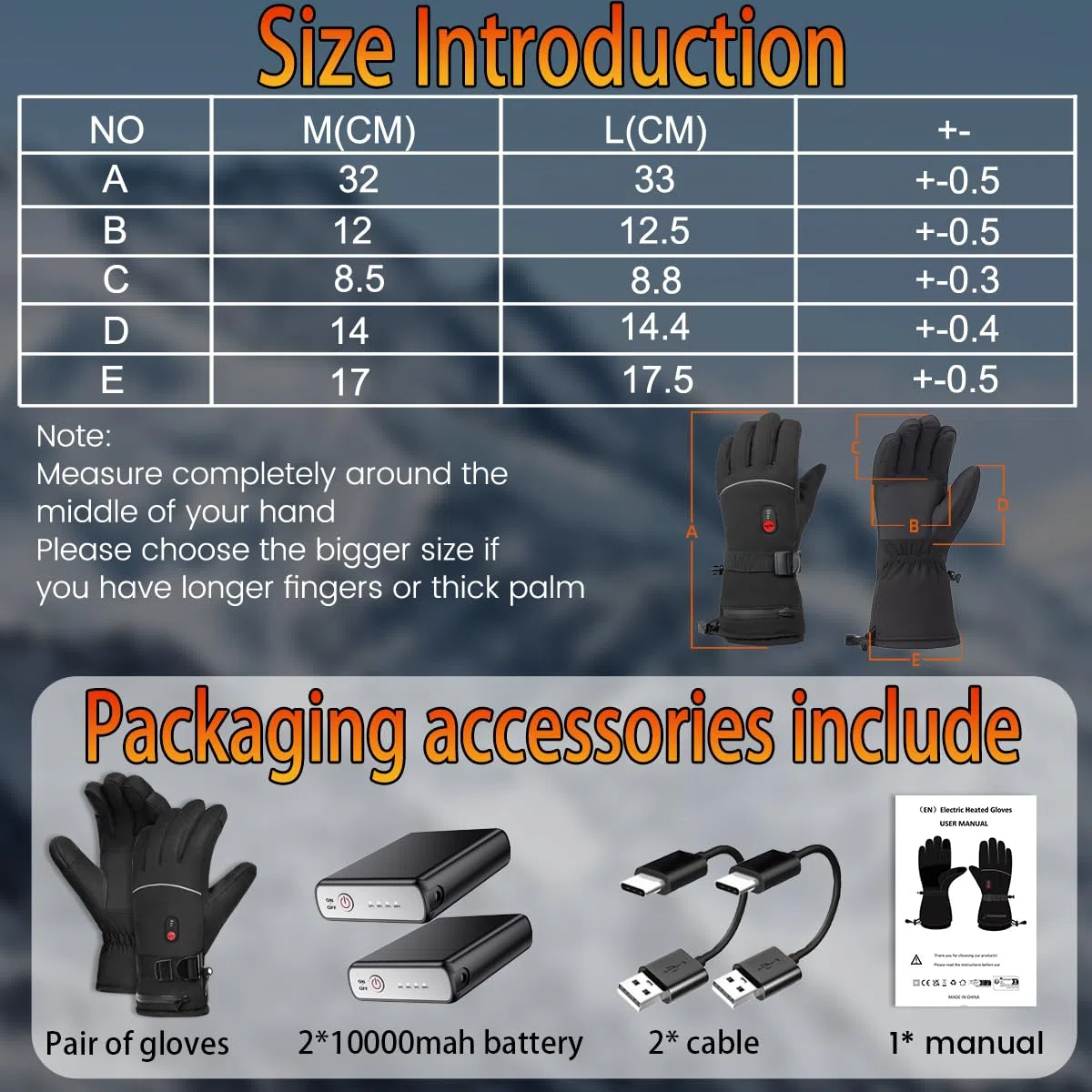 Guantes Calefactables Eléctricos con Baterías 5000mAh*2, 3 Temperaturas Ajustables, Cálidos para Hombre y Mujer