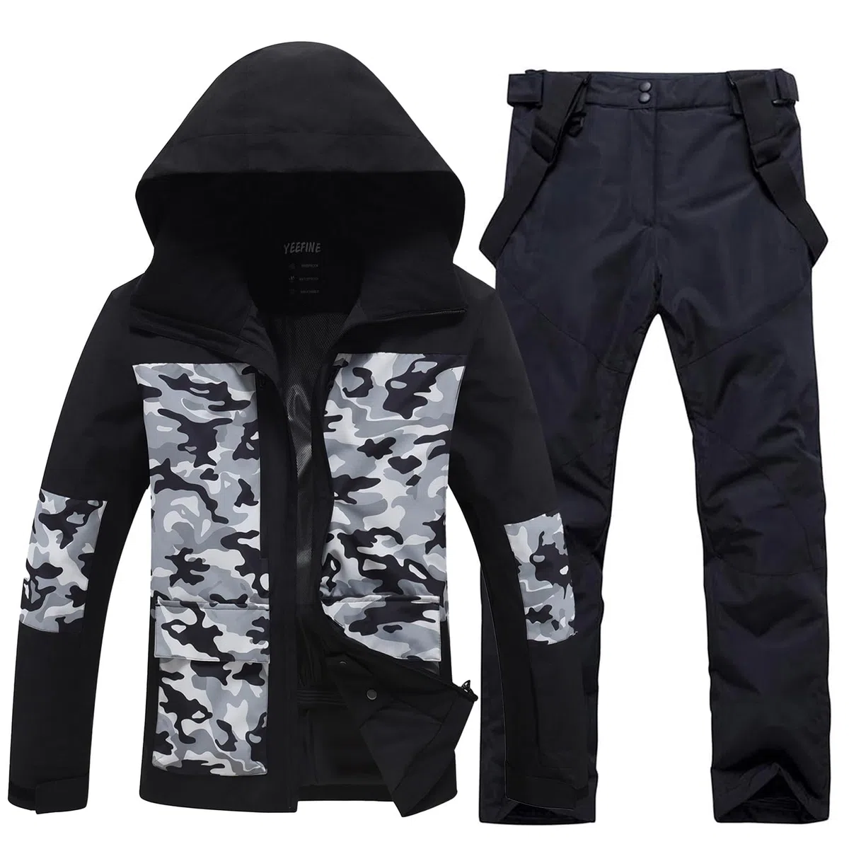 HOUZONIY Traje de nieve para hombre, chaqueta de esquí y pantalones de esquí, juego de dos piezas, ropa de esquí al aire libre, resistente al viento, traje de esquí con capucha para esquiar, snowboard