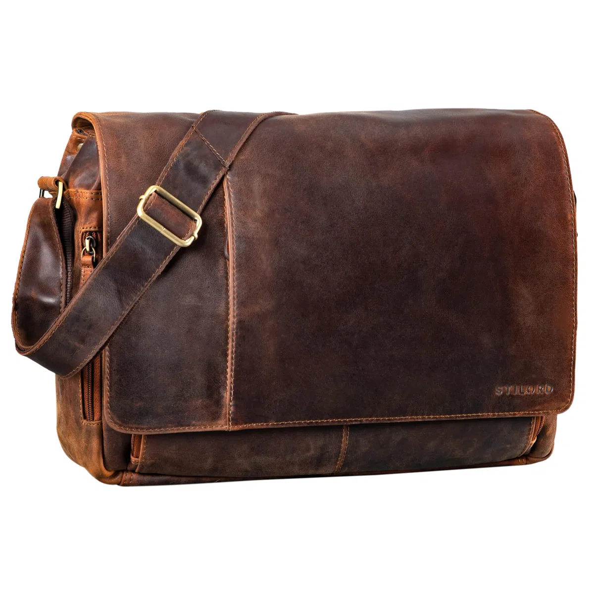 STILORD Vintage Bolso Bandolera de Piel para Hombre Mujer Bolso para portátil 15,6 Pulgadas Grande Bolso de Cuero auténtico de búfalo para Universidad Trabajo